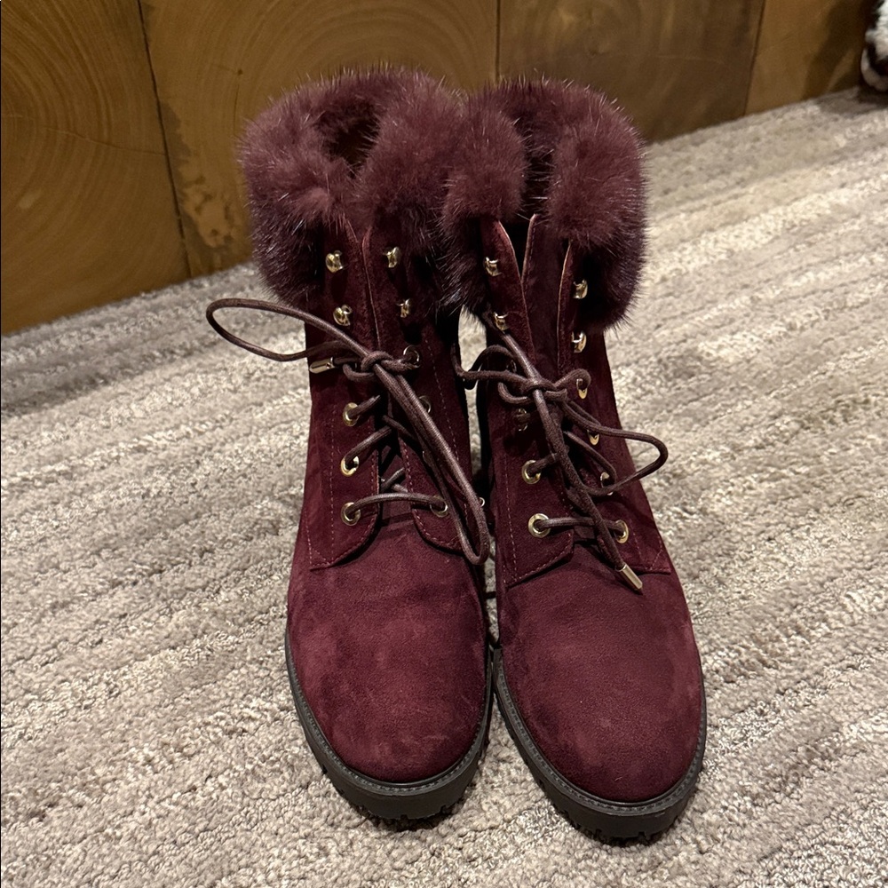 Aquazzura Mont Blanc Suede Fur-trim Hiker Boots